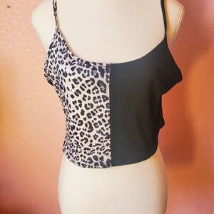 Half Leopard and Black Crop Top